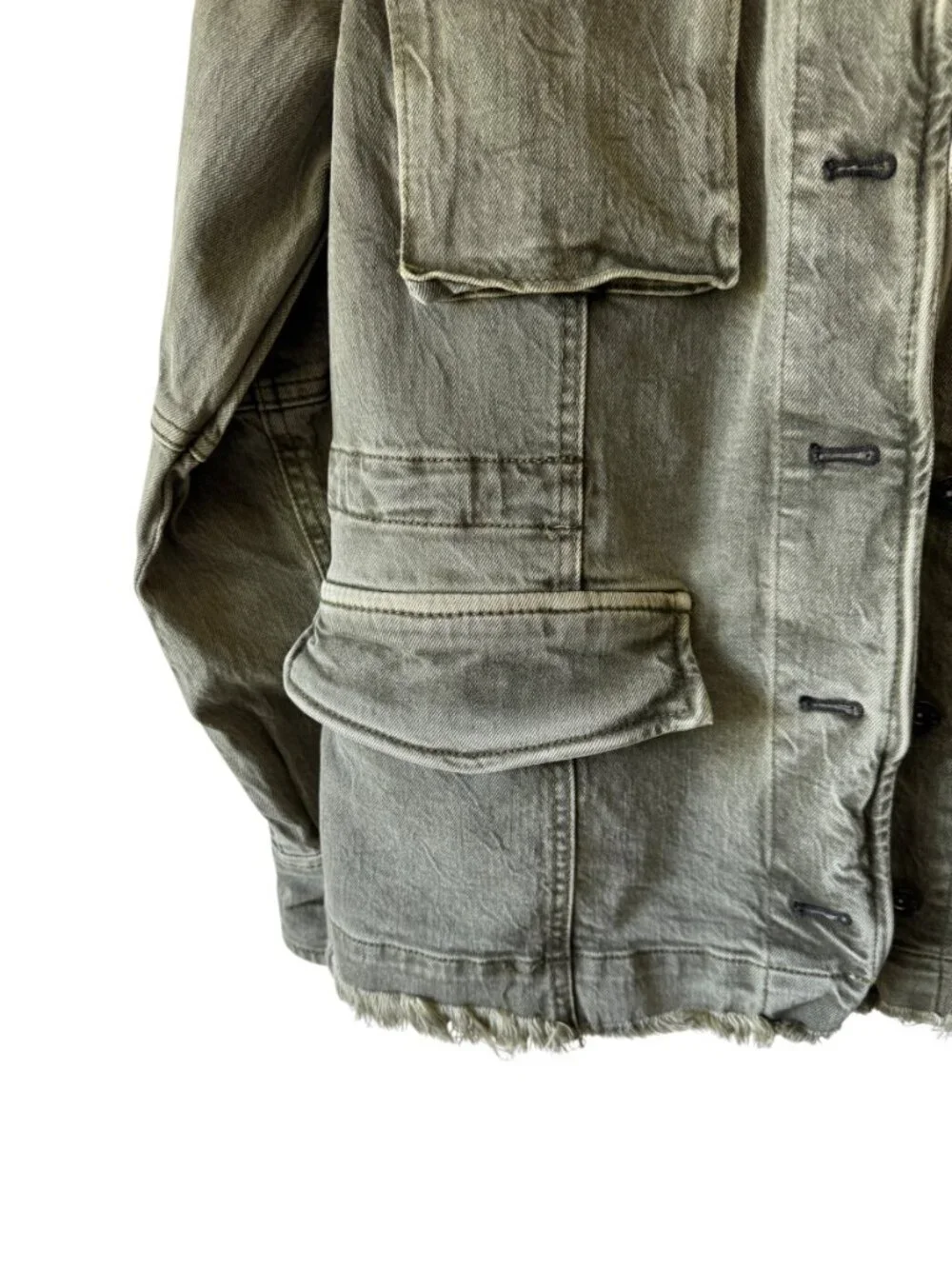 Free People Harley Military Shacket Utility Distressed Pockets Frayed Hem Sm - Picture 14 of 16